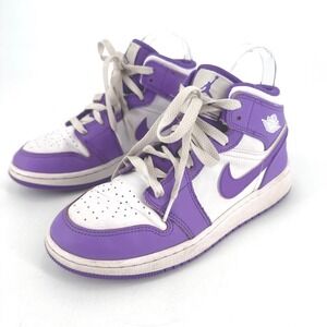 Kids Nike Air Jordan 1 Mid SE Venom‎ Purple White High Top Sneakers Sz 5.5Y